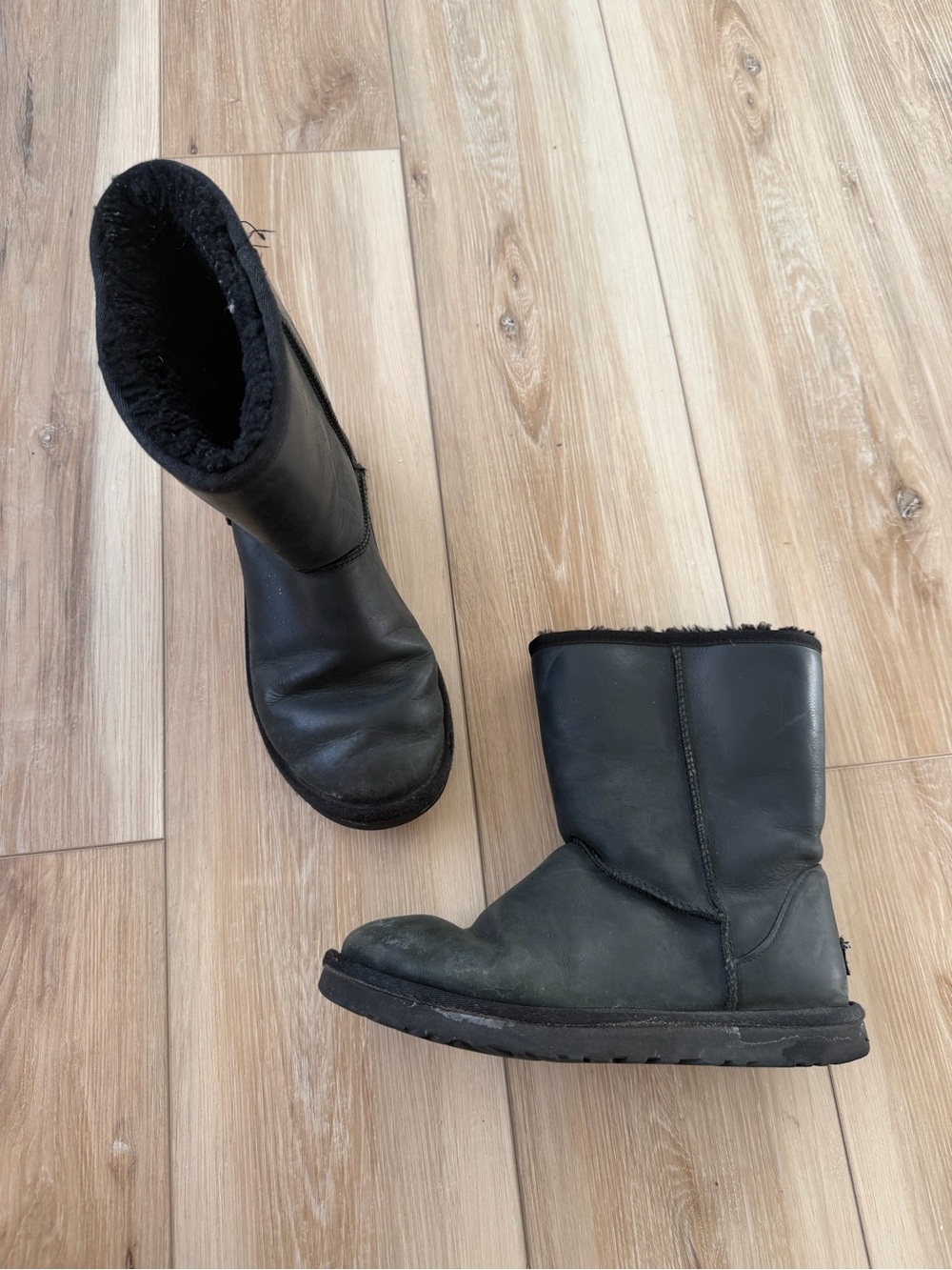 Black Leather Women's UGG Winter Boots